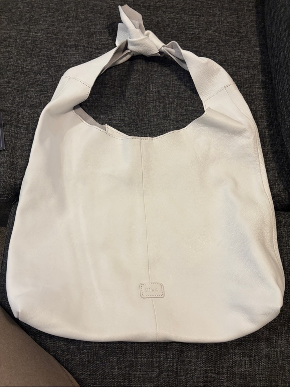 Authentic Risa White Leather Knot-Handle Women's Hobo Bag
